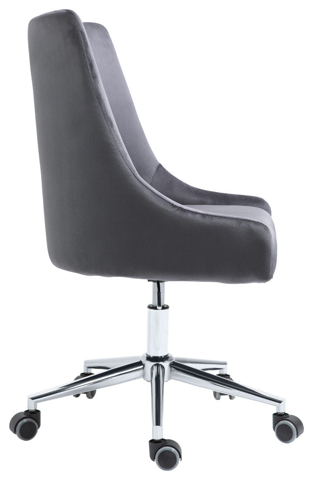 Karina Swivel and Adjustable Velvet Upholstered Office Chair, Grey, Chrome Base