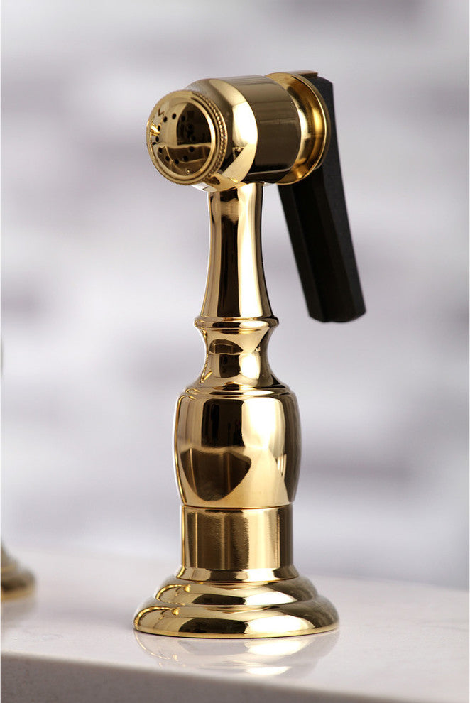 Kingston Brass Bridge Kitchen Faucet With Sprayer, Polished Brass