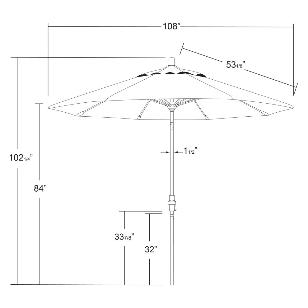 9' White Collar Tilt Lift Fiberglass Rib Aluminum Umbrella, Antique Beige