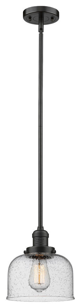 1-Light Large Bell 8" Pendant, Oil Rubbed Bronze, Glass: Seedy