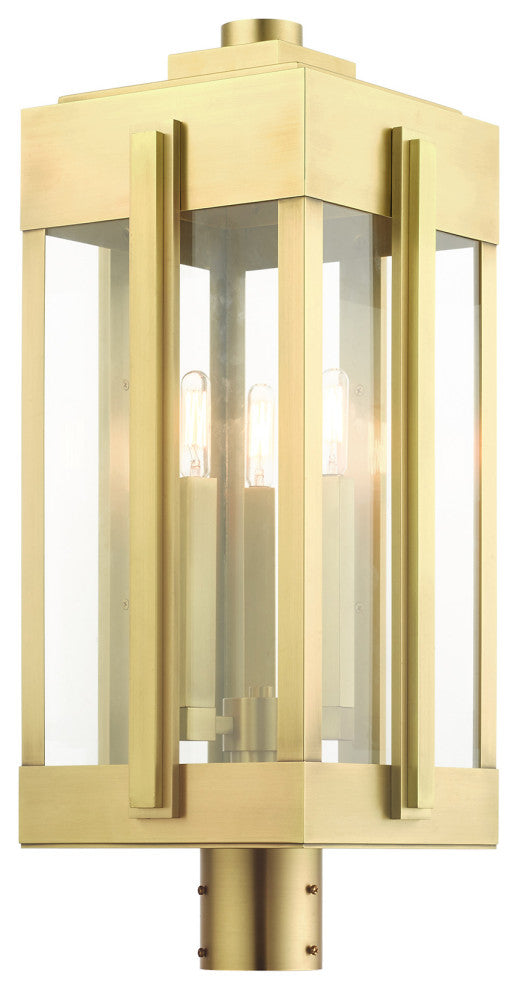 Natural Brass Art Deco, Sophisticated Outdoor Post Top Lantern