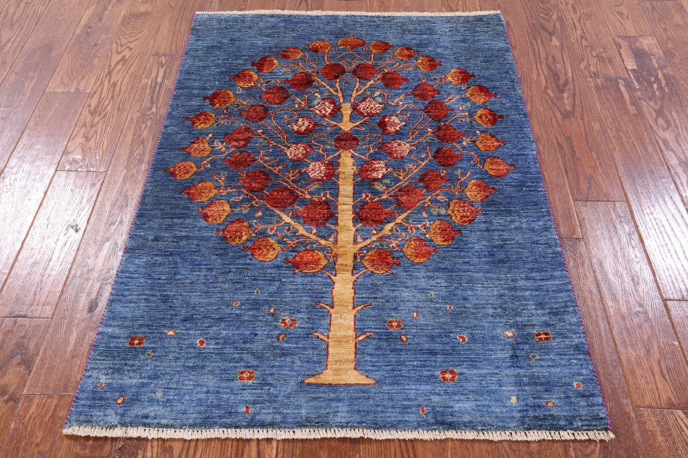 3' 3" X 4' 7" Persian Gabbeh Pomegranate Tree Wool Rug Q11061