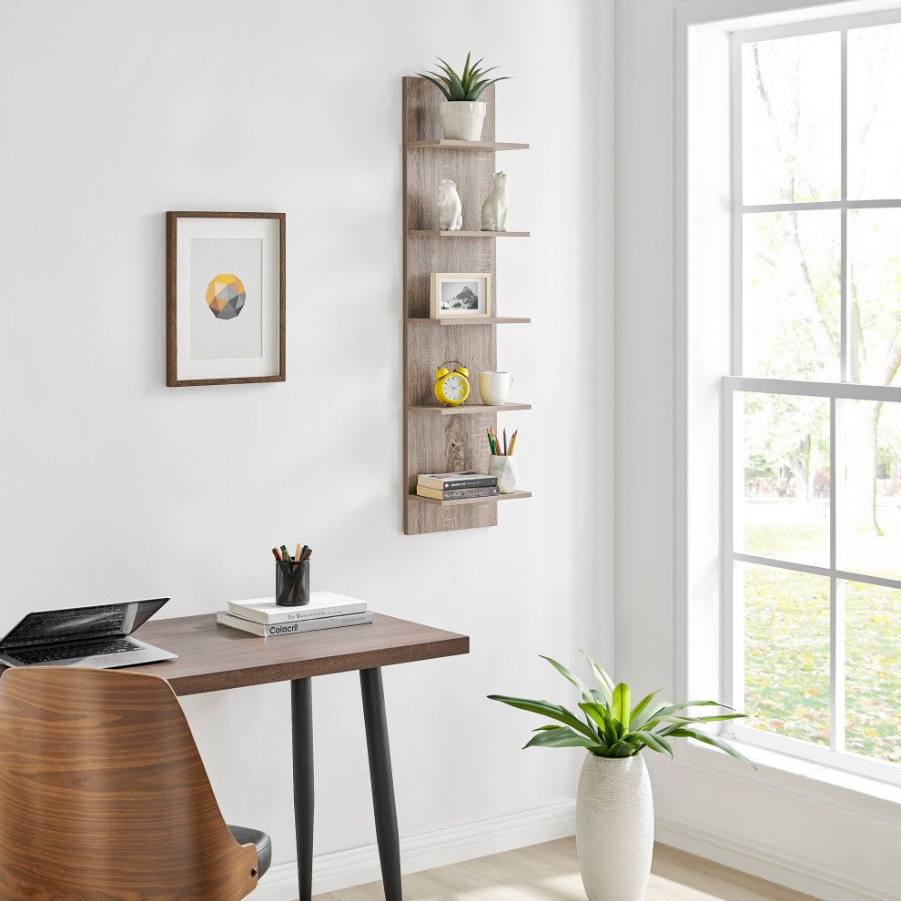 Danya B. Tiered Wide Column Wall Shelf, Weathered Oak