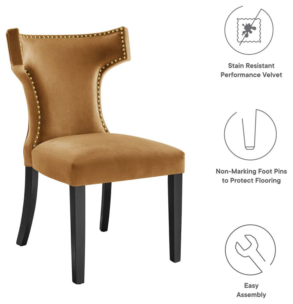 Curve Performance Velvet Dining Chairs, Set of 2, Cognac