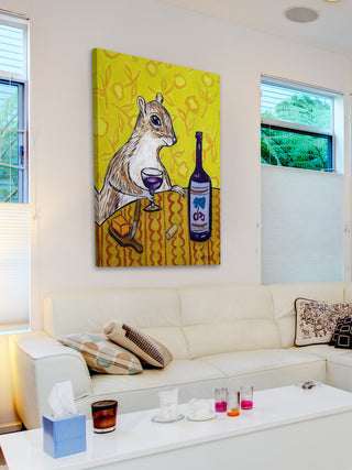 "Grey Squirrel Wine Bar" Painting Print on Wrapped Canvas, 16"x24"