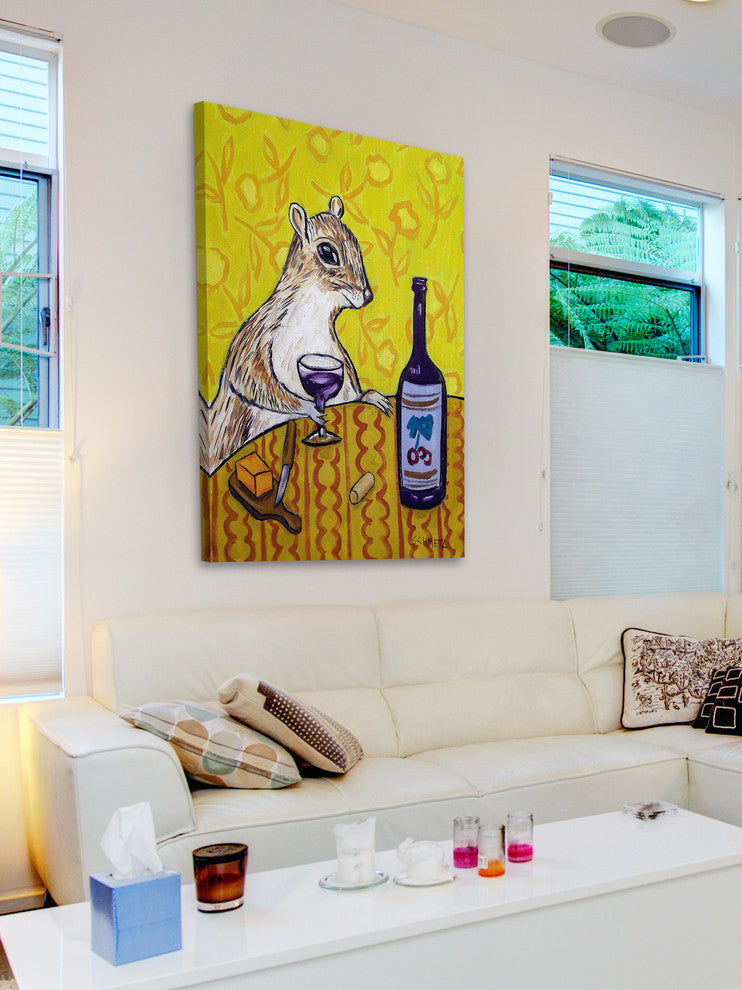 "Grey Squirrel Wine Bar" Painting Print on Wrapped Canvas, 16"x24"