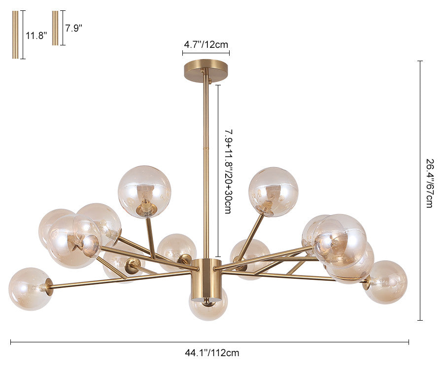 15-Light Glass Globe Bubble Sputnik Chandelier, Gold