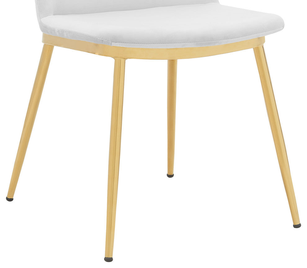 Messina White Velvet and Gold Metal Leg Dining Room Chairs, Set of 2