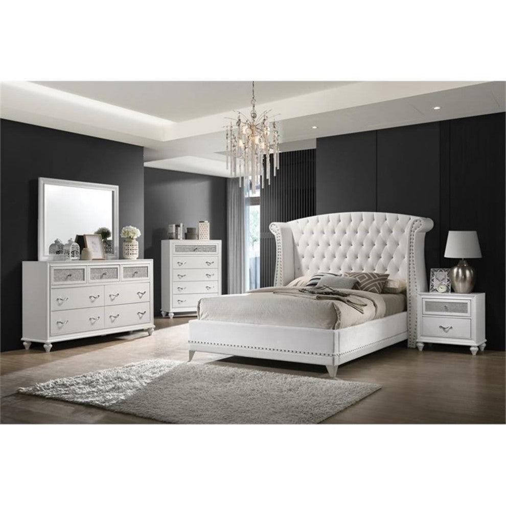 Coaster Barzini Wingback Velvet Tufted Upholstered Queen Bed in White