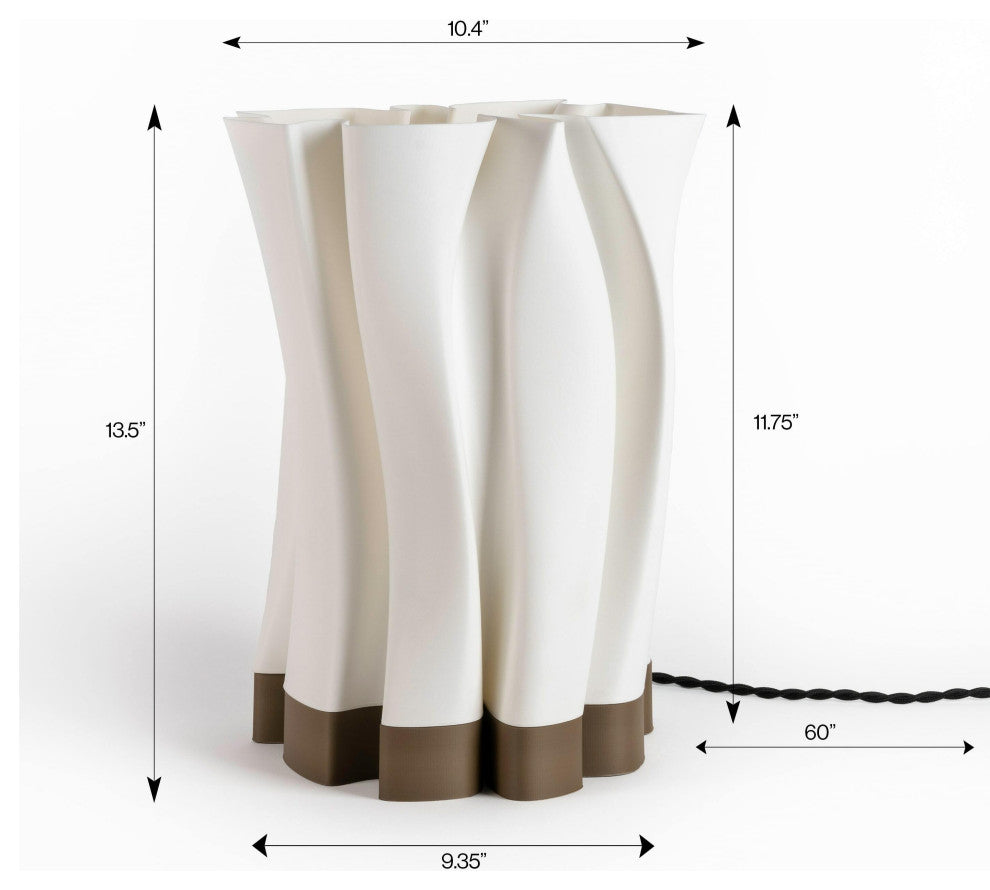 Flame 13.5" Bohemian Plant-Based PLA Dimmable LED Table Lamp, White/Brown