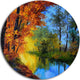Autumn Reflecting In River, Landscape Disc Metal Wall Art, 11"