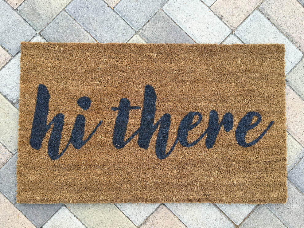 Hand Painted "Hi There" Script Welcome Mat, Amazon Dark Green