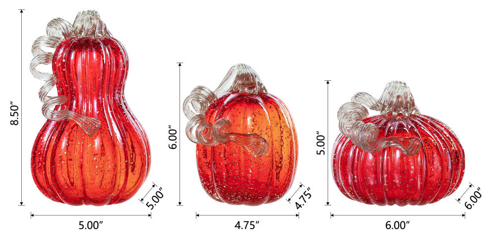 3-Piece Set Red Glass Pumpkin & Gourd