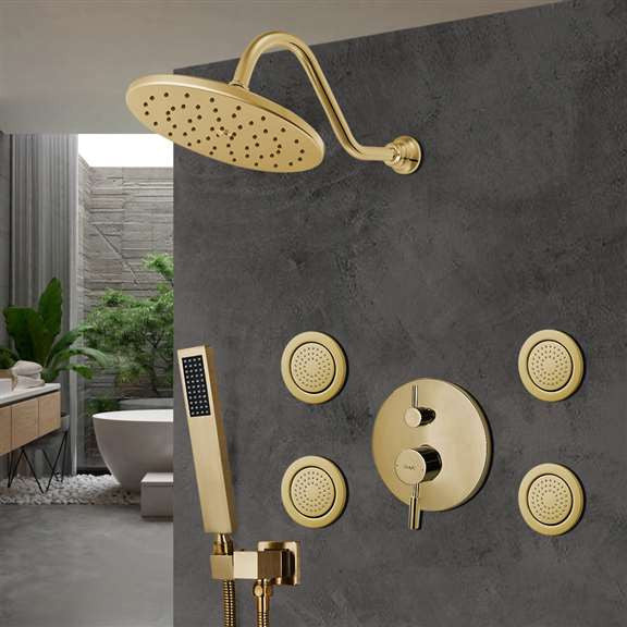 Bravat Brushed Gold Wall Mounted Shower Set, Valve Thermostatic Mixer 3-Way