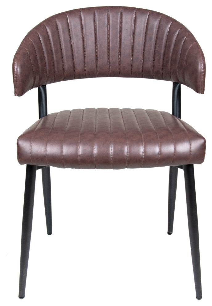 GDF Studio Curved Back Faux Leather Dining Chair, Brown/Black, Set of 2