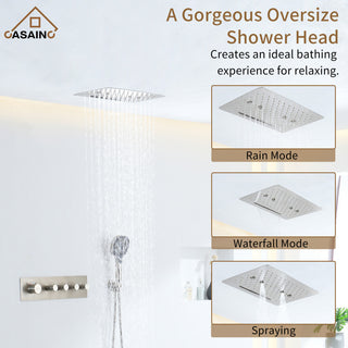 16 Inch Luxury Thermostatic Shower System, Brushed Nickel