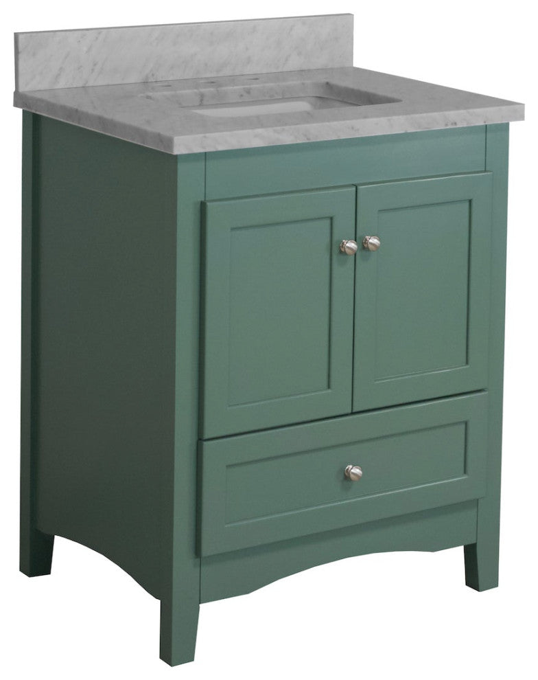 Abbey 30" Bathroom Vanity, Base: Sage Green, 30", Top: Carrara Marble