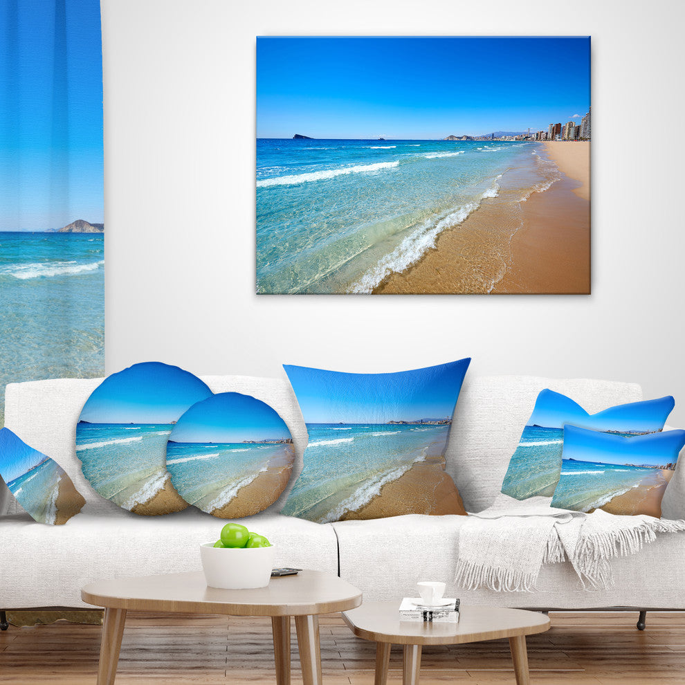 Benidorm Poniente Beach Waves Seascape Throw Pillow, 16"x16"