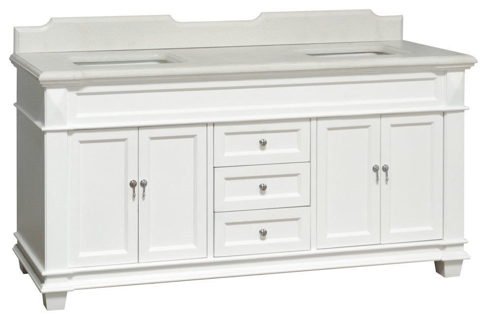 Elizabeth 72" Double Bathroom Vanity, White, Quartz