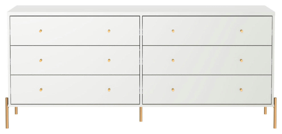 Jasper 71.65" Double Dresser With Steel Gold Legs, White Gloss