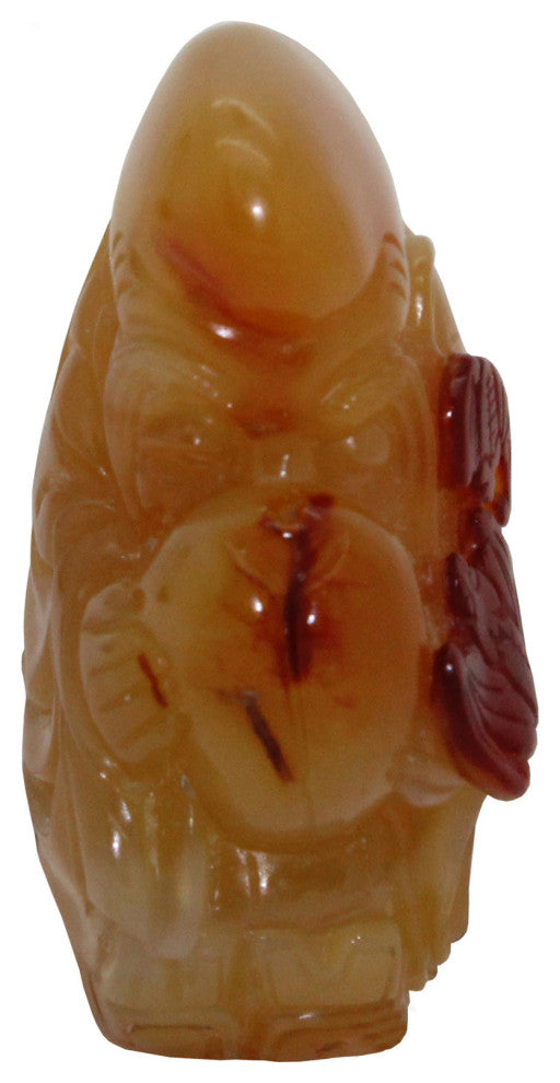 Yellow Jade Pendant Hand Carved Goddess Of Longevity With Peach And Lucky Bat