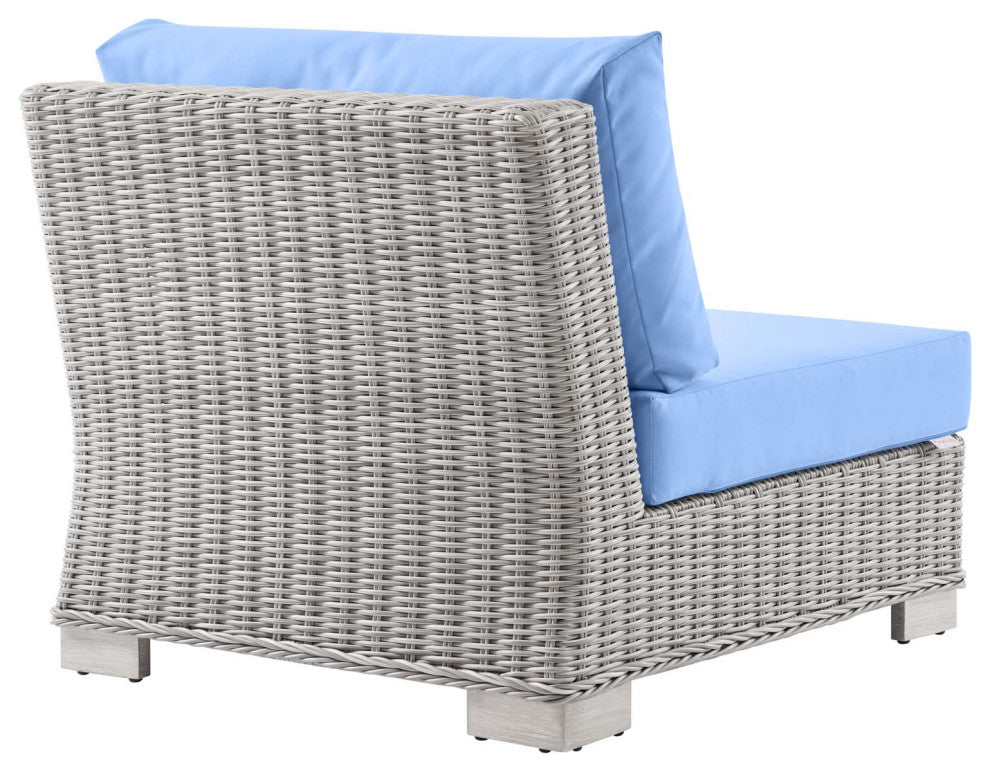 Outdoor Patio Wicker Rattan 9-Piece Sectional Sofa Furniture Set Gray and Blue