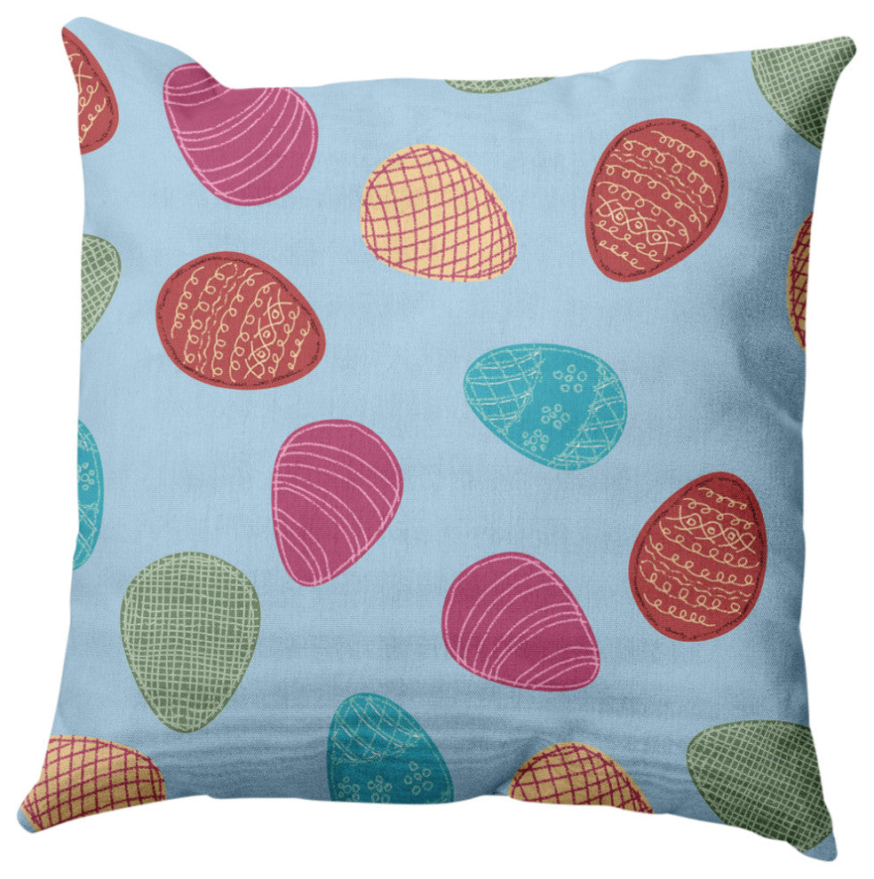 Egg Hunt Easter Indoor/Outdoor Throw Pillow, After Rain Blue, 16x16"