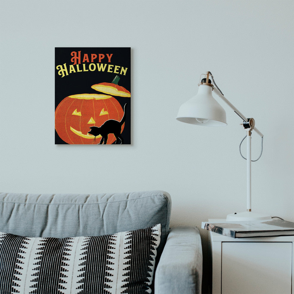 Happy Halloween Pumpkin Cat Black Orange Word Design, 16"x20"