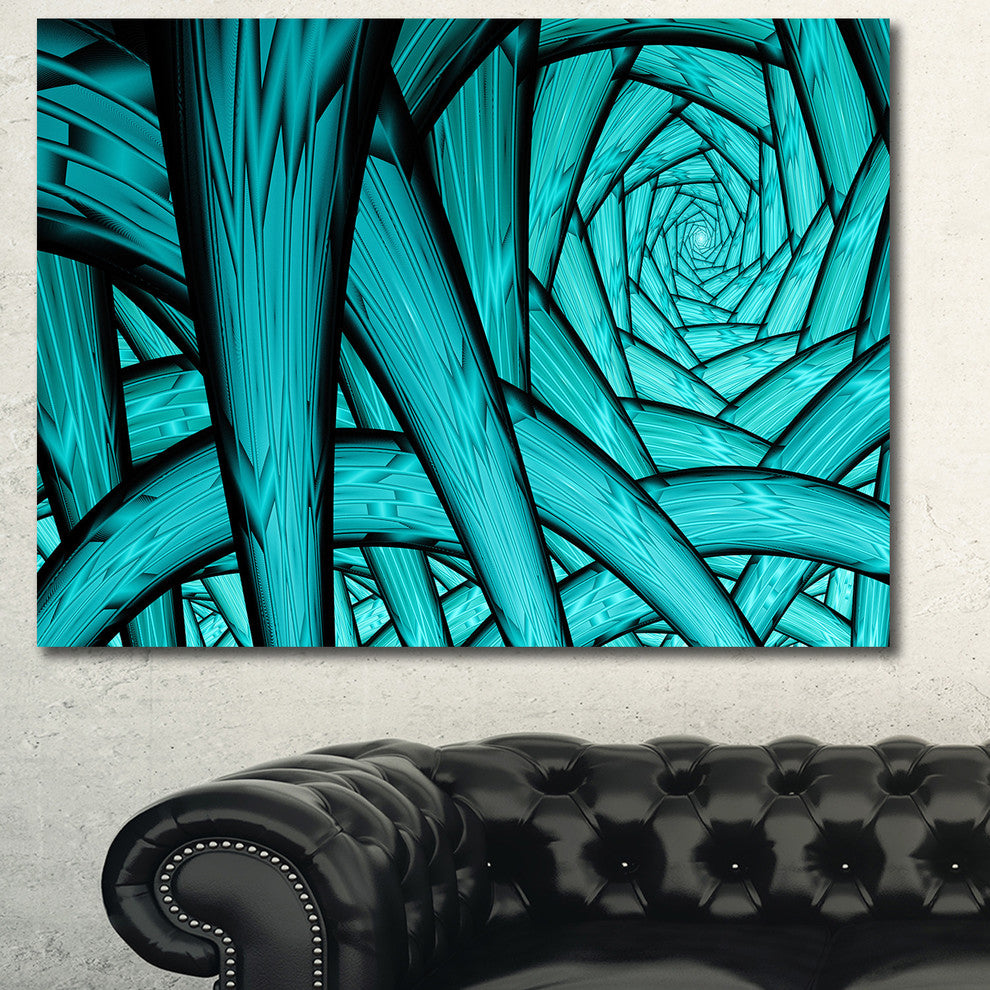Turquoise Fractal Endless Tunnel, Oversized Abstract Canvas Art Print, 60x40