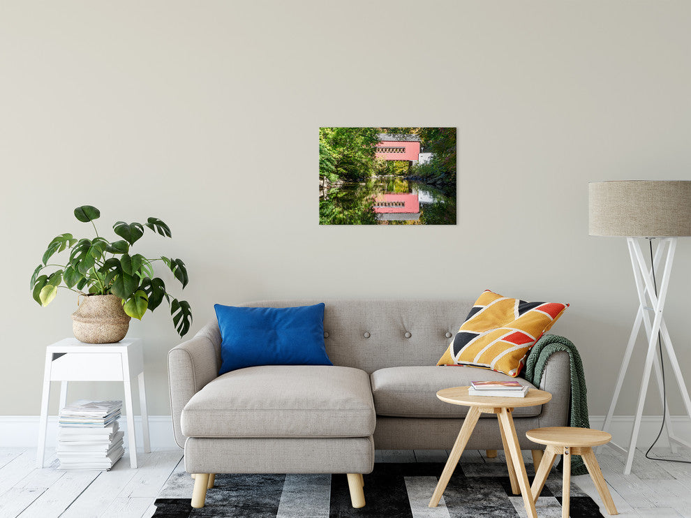 The Reflection of Wooddale Covered Bridge Canvas Wall Art Print, 18" X 24"