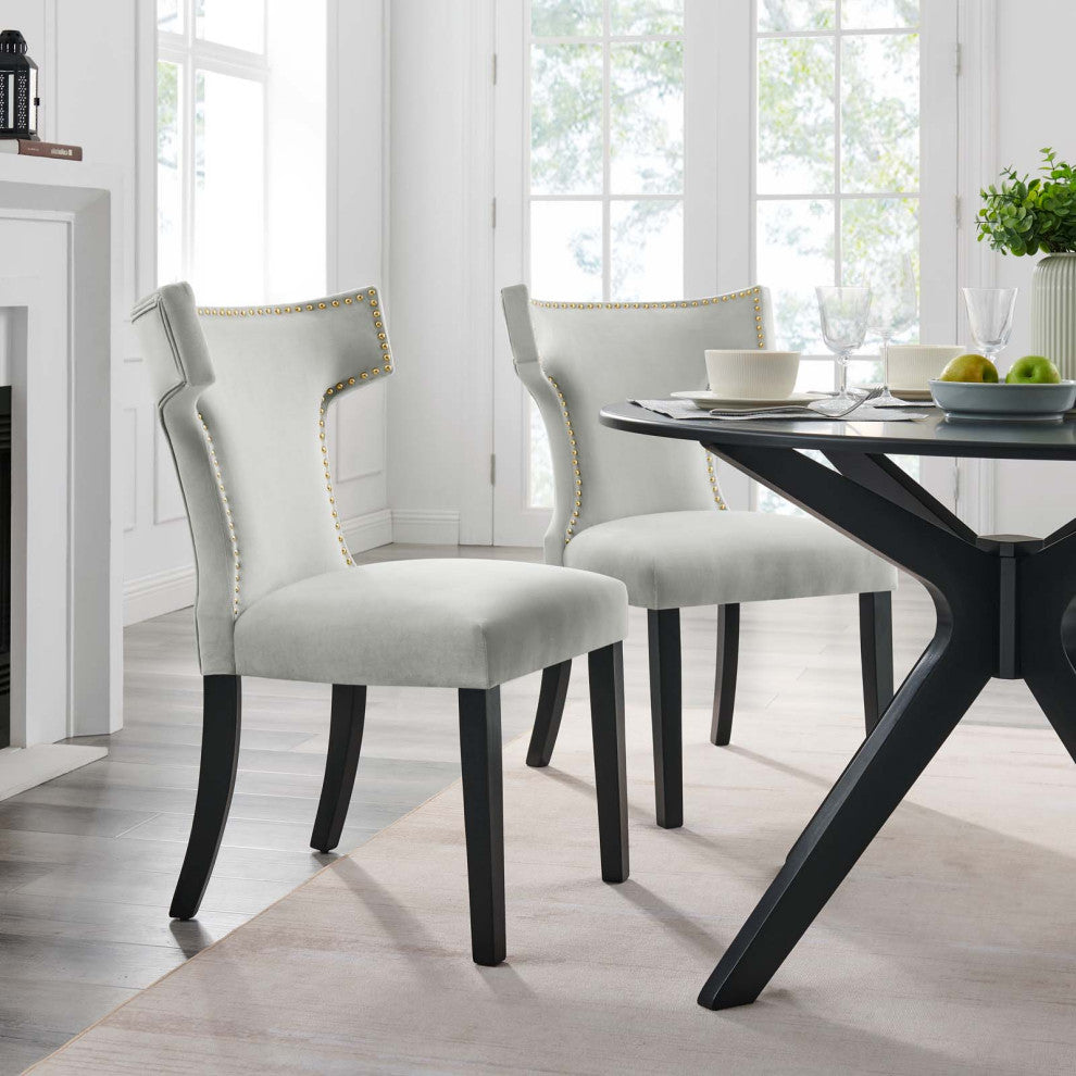 Dining Chair, Nailhead, Set of 2, Gray, Velvet, Modern, Bistro Hospitality