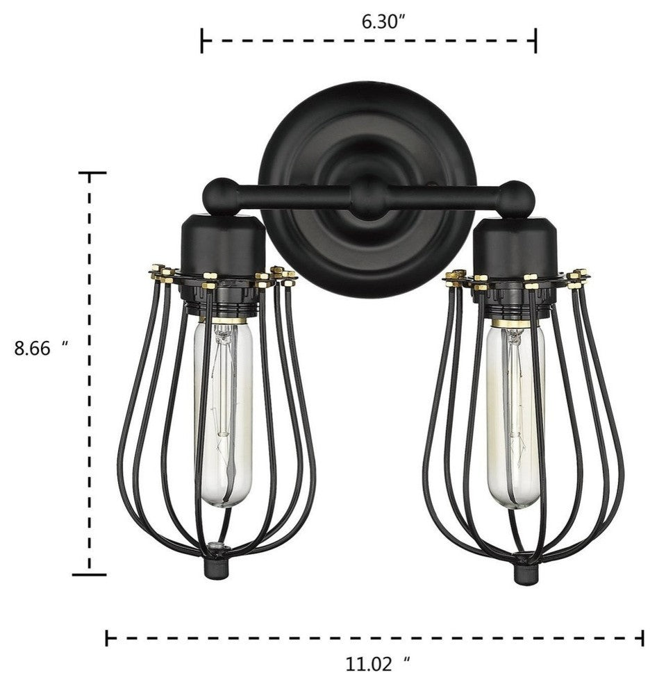 Vintage Style 2-Lights Industrial Black Mini Wire Cage Wall Sconce, Black
