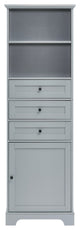 68" Tall Freestanding Bath Cabinet, 3 Drawers and Adjustable Shelves, Grey