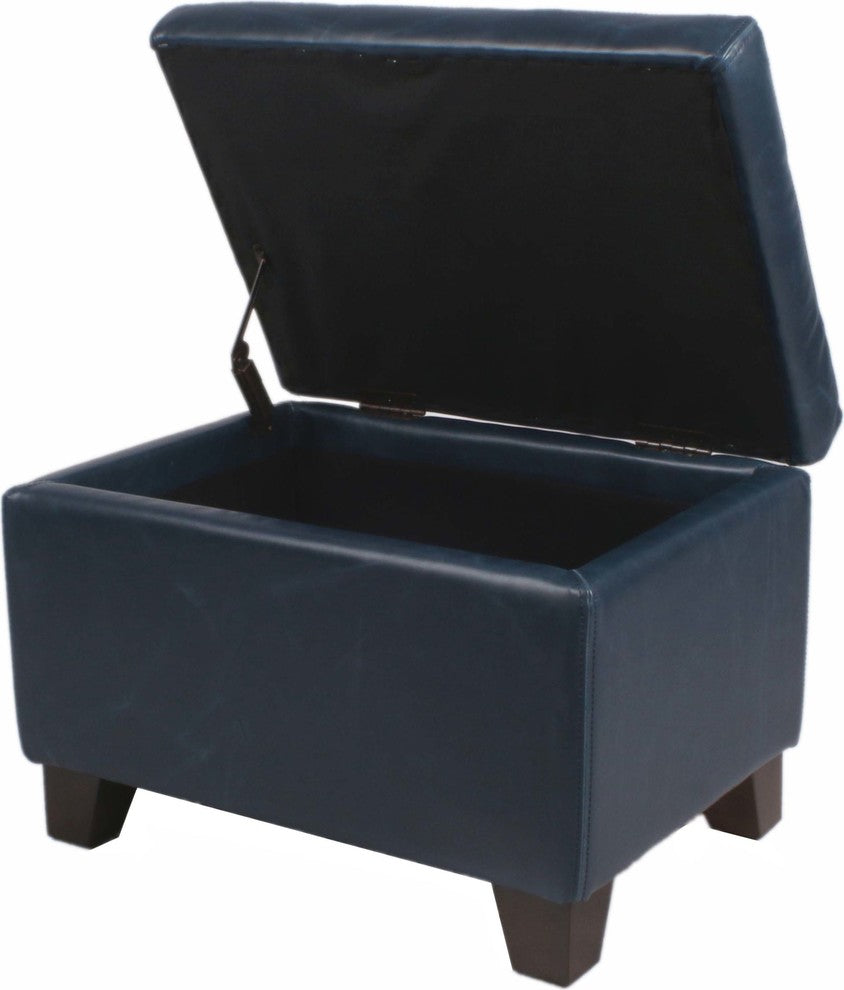 Julian Rectangular Bonded Leather Storage Ottoman, Vintage Blue