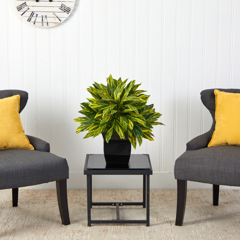 18" Tradescantia Artificial Plant, Black Metal Planter, Real Touch