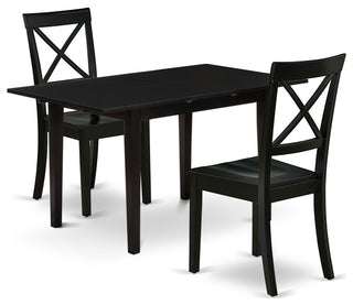 3-PieceDining Table Set 2 Dining Chairs, Butterfly Leaf Dining Table, Black