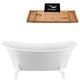 70" White Clawfoot Tub and Tray, White Feet, Chrome Internal Drain