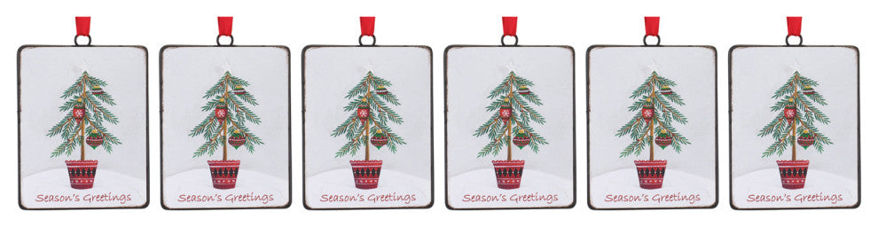 Seasons Greetings Pine Tree Ornament, Set of 12