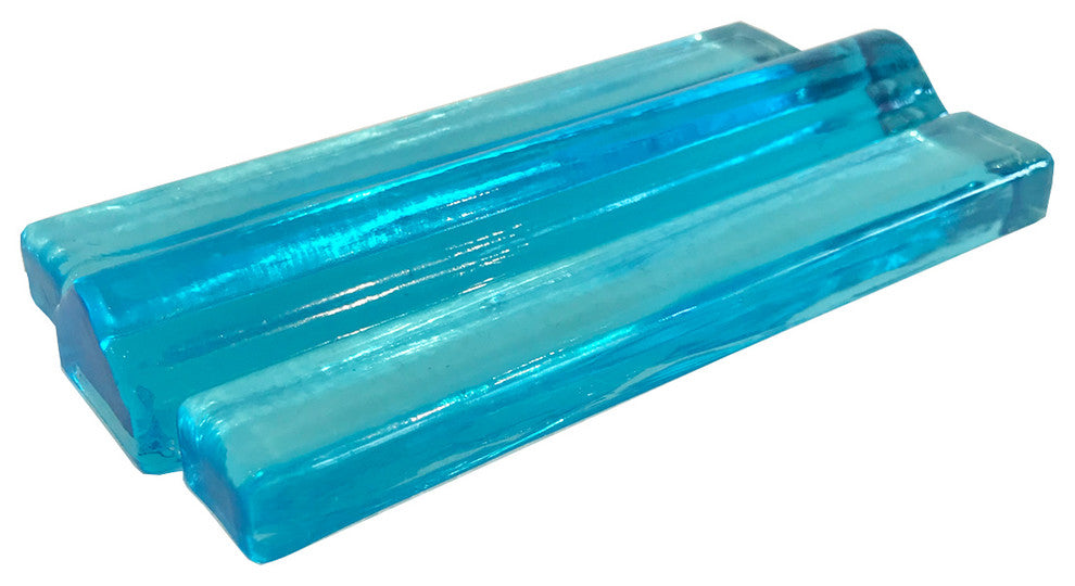 1x6 Half Rounds Hand Poured Glass Tile, Aqua