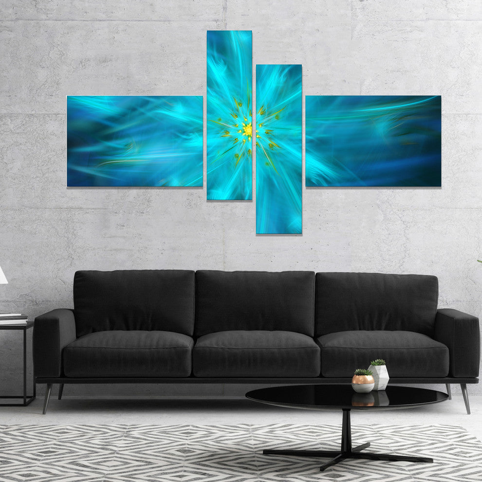 Amazing Dance of Blue Petals, Floral Canvas Art Print, 60"x32", 4 panels