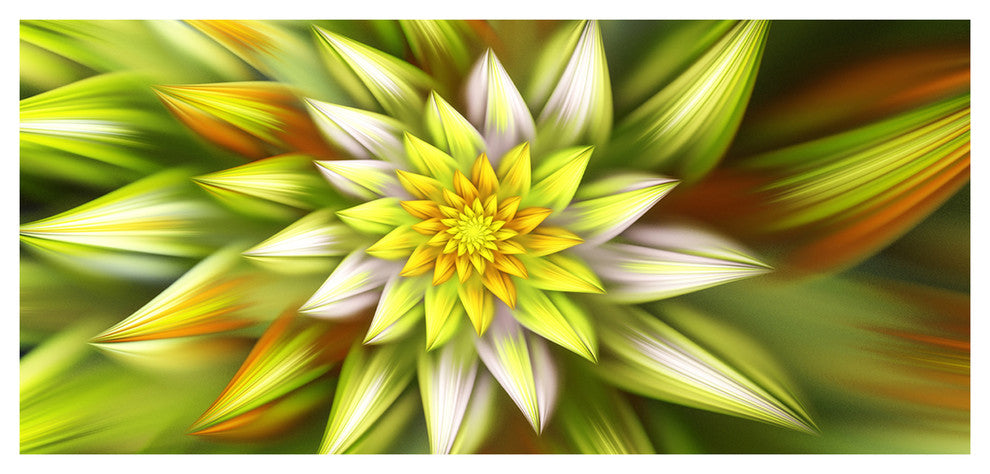 Huge Yellow Fractal Flower, Large Floral Canvas Art Print, 60"x28"