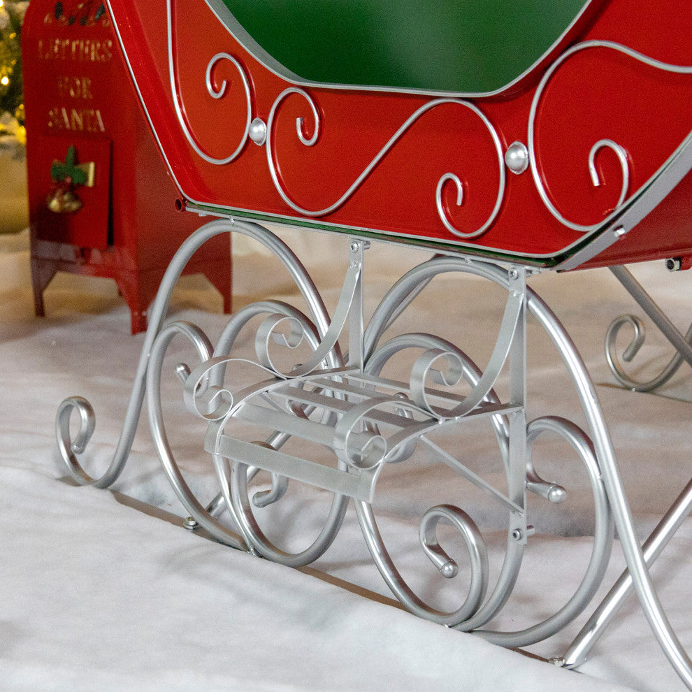 Large Victorian Christmas Sleigh, Red, Green, Silver