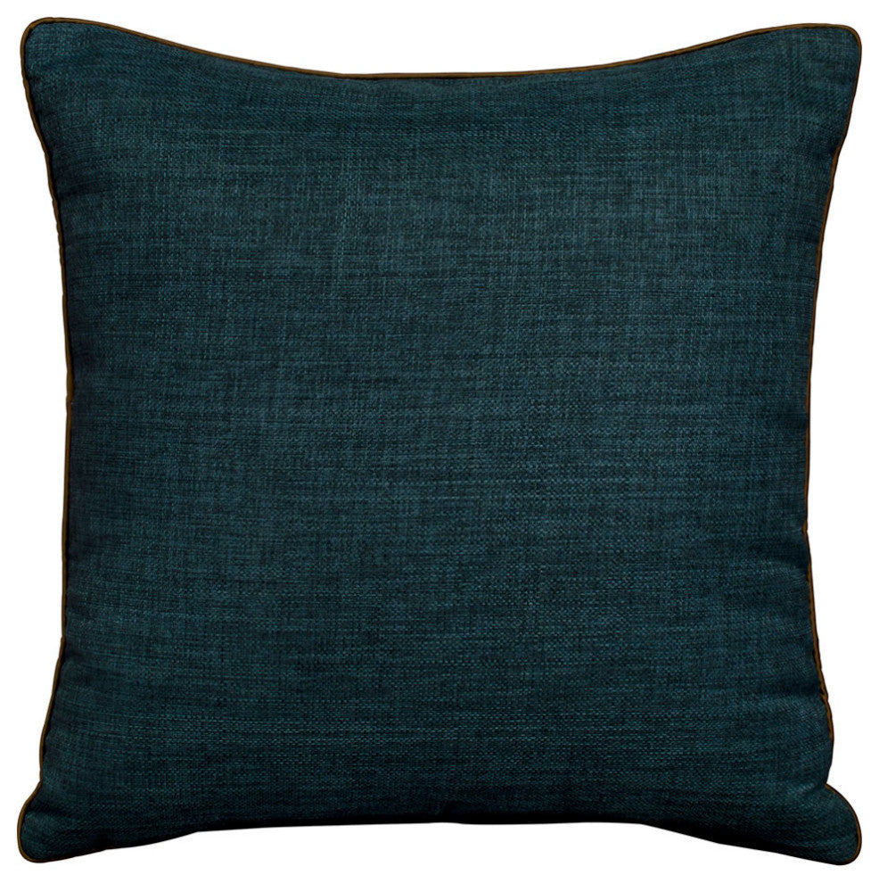 Navy Blue Chinese Linen Bird and Lotus Flower Embroidered Pillow