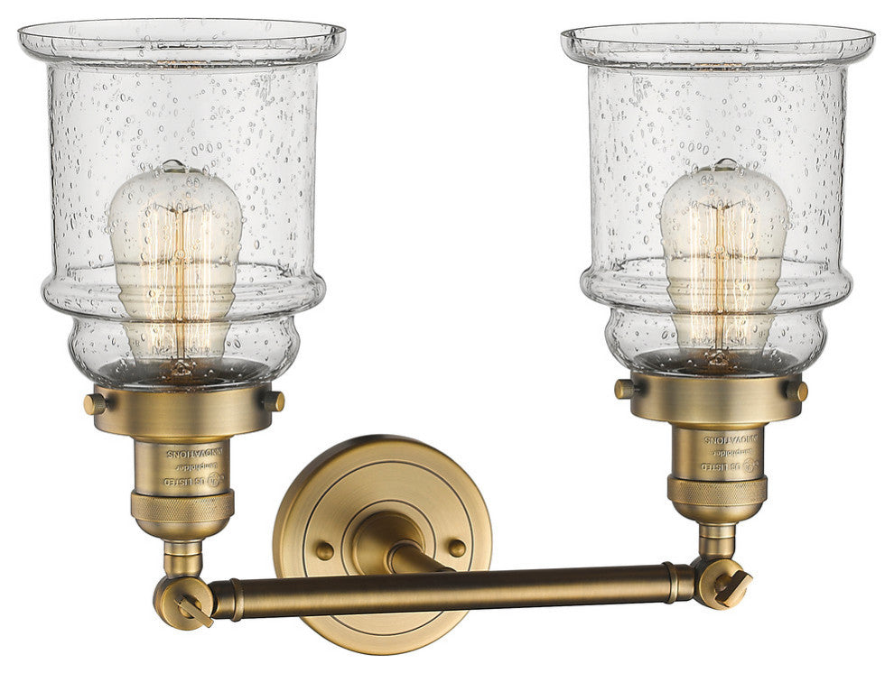 Canton 2-Light Bath Fixture, Seedy Glass, Brushed Brass