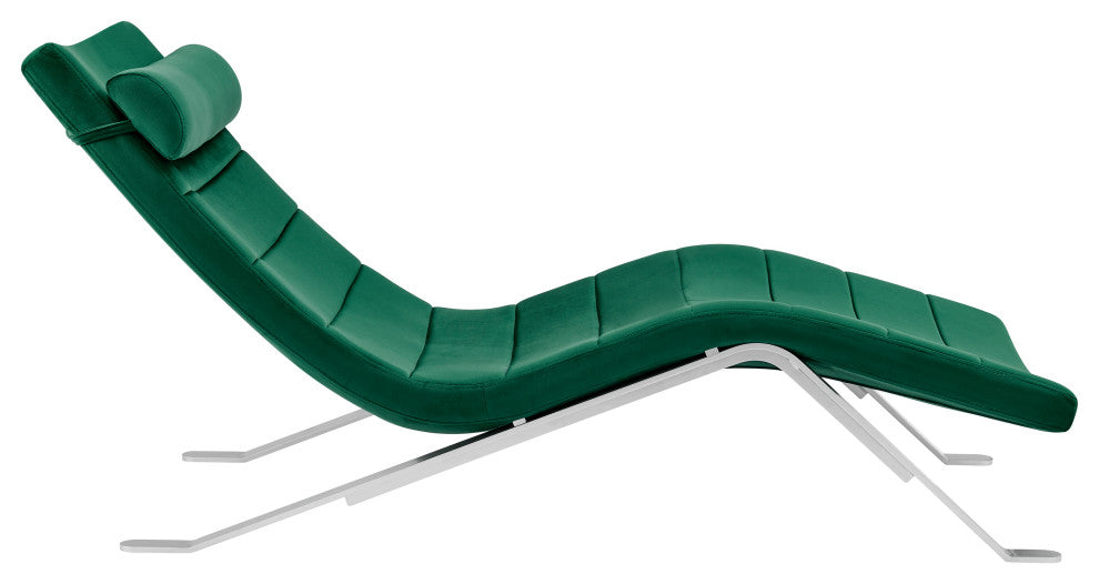 Gilda Lounge Chair, Green Velvet With Silver Base