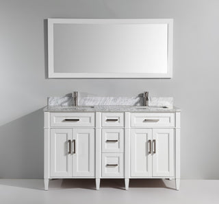 Vanity Set With Carrara Marble Top, 60", White, Standard Mirror