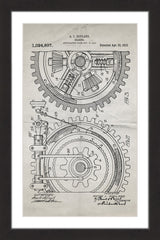 "Gears 1912 Old Paper" Framed Painting Print
