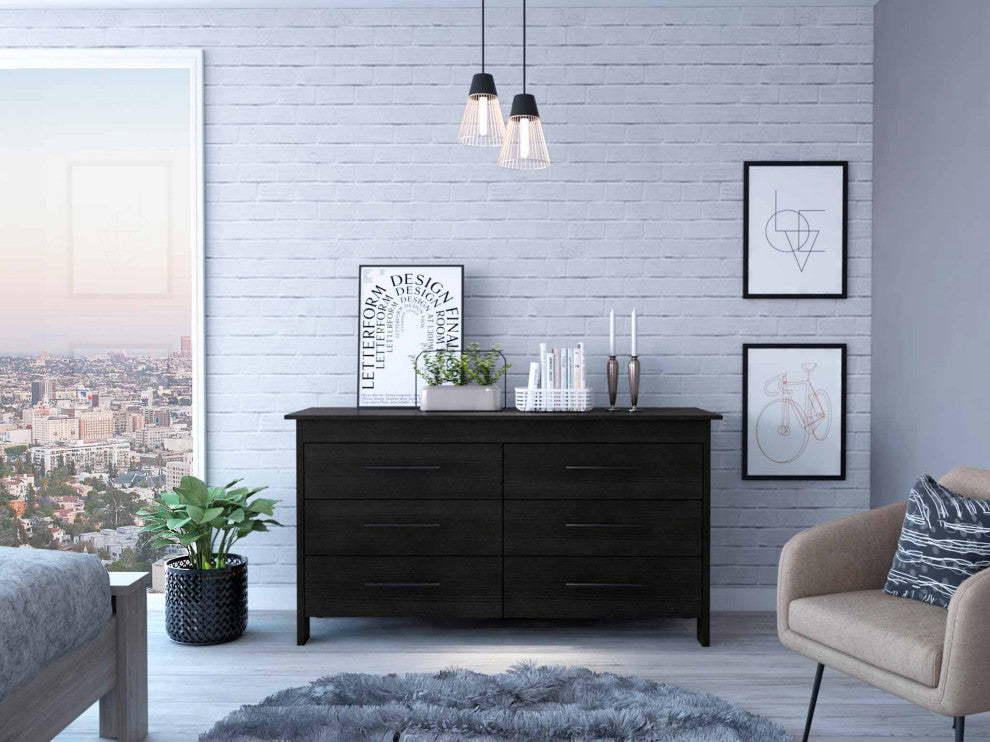 Luxor 6 Drawer Double Dresser, Black