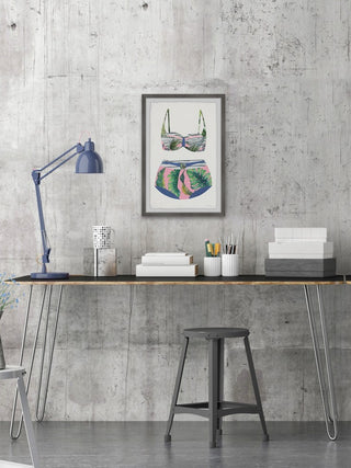 "Pink and Palms Swimsuit" Framed Painting Print, 16"x24"