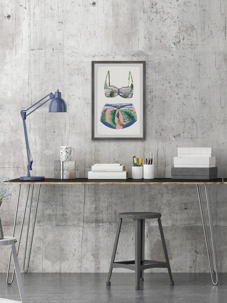 "Pink and Palms Swimsuit" Framed Painting Print, 16"x24"